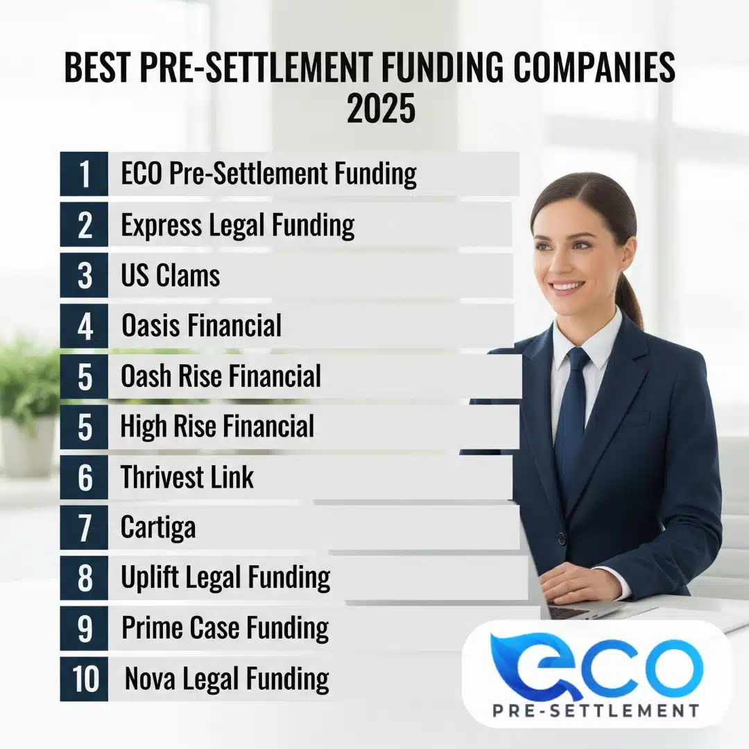 Comparison chart ranking best pre-settlement funding companies by rates and plaintiff satisfaction