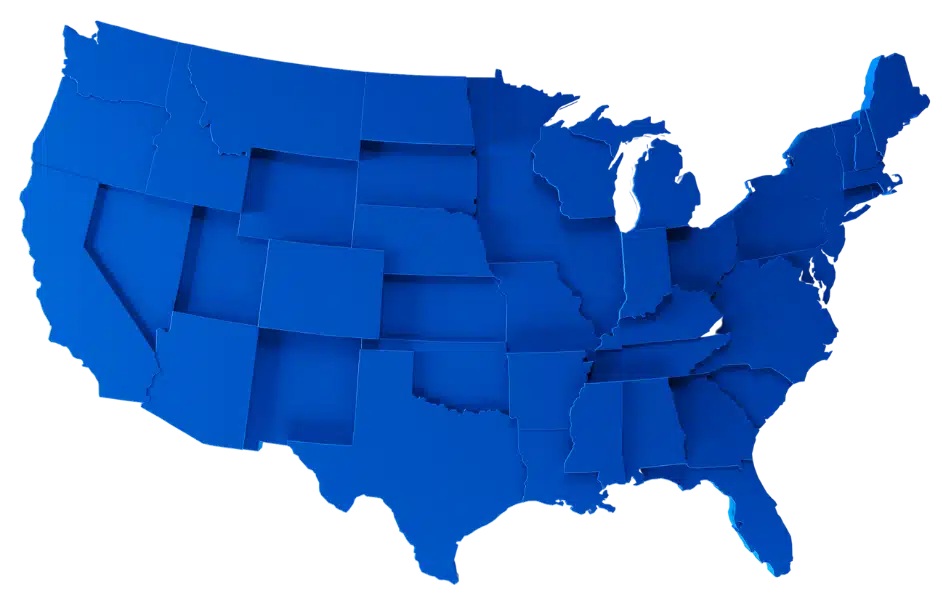 United States map emphasisng that we provide nationwide pre-settlement funding where it is allowed by law and legal to give cash advance for plaintiff.