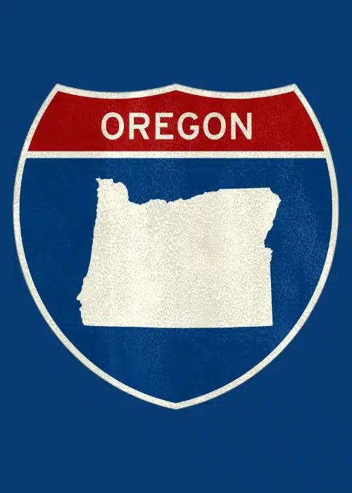 Oregon state highway sign representing statewide pre-settlement funding services throughout Oregon