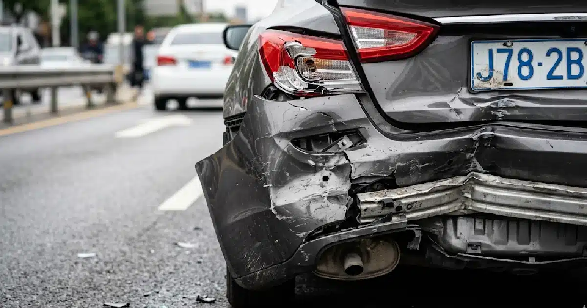 Rear-end car accident damage representing typical insurance settlement scenarios